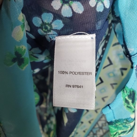 J. Jill Popover Tunic Blouse Womens Small Oversized Blue Floral Sheer V-neck - Picture 6 of 9
